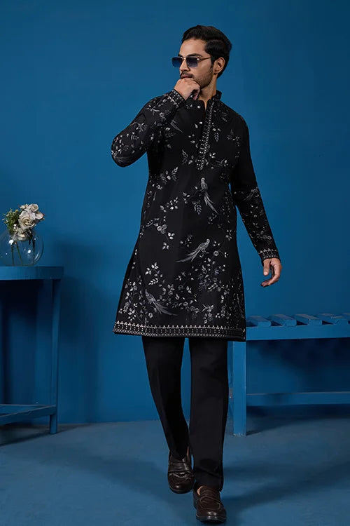 Magic Black Embroidered Stylish Kurta Set for Mens Wear