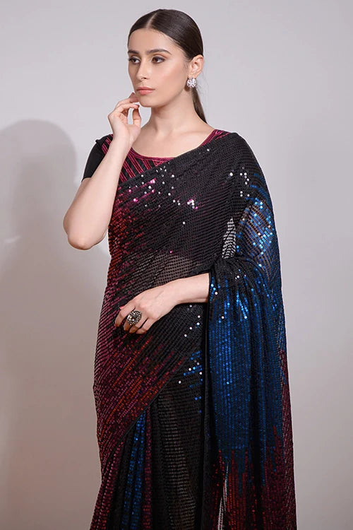 Heavy Georgette Saree with Multicolor Sequence Embroidery