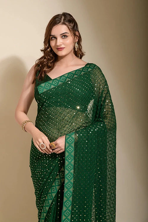 Beautiful Embroidered Green Georgette Saree Online