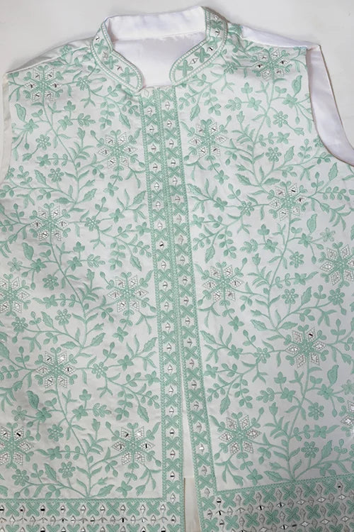 Wedding White Kurta Pajama with Green Koti Style