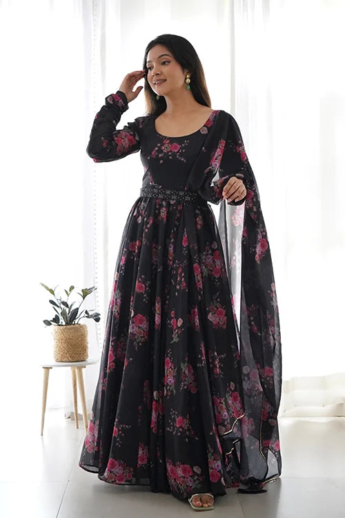 Ready to Wear Black Color Anarkali Suit for Weddings Functions
