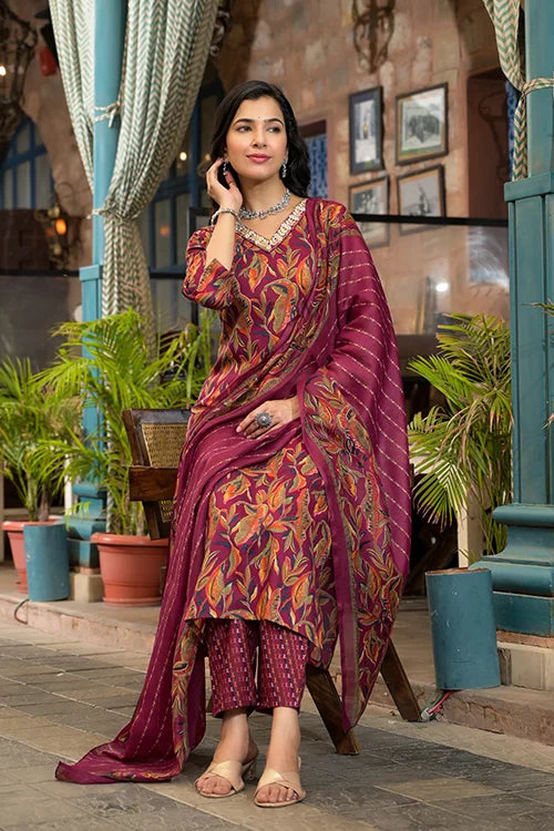 Maroon Rayon Kurti with Chanderi Cotton Dupatta – Elegant Ethnic Wear
