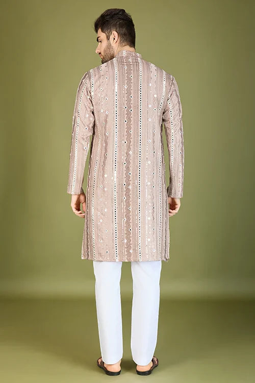 Viscose Rayon Ivery Color Heavy Embroidered Kurta for Men