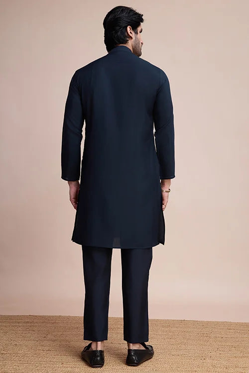 Designer Navy Men's Silk Kurta for Special Events