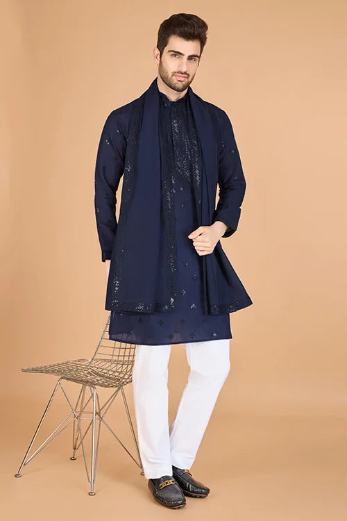 Navy Blue Viscose Silk Kurta Set – Stylish & Comfortable