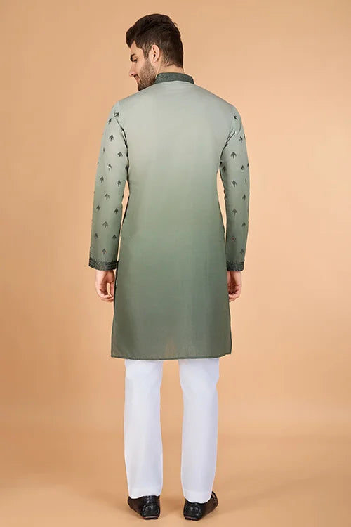 Designer Men's Ombre Green Kurta in Viscose Silk