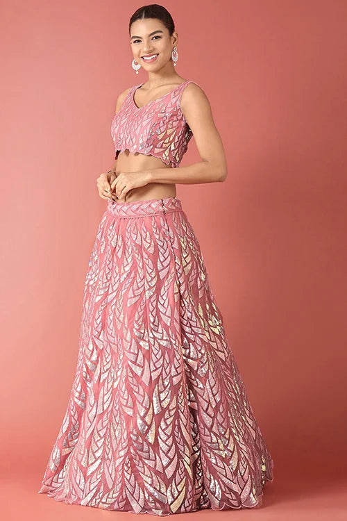 Elegant Pink Bollywood Lehenga Choli with Sequins Embroidery