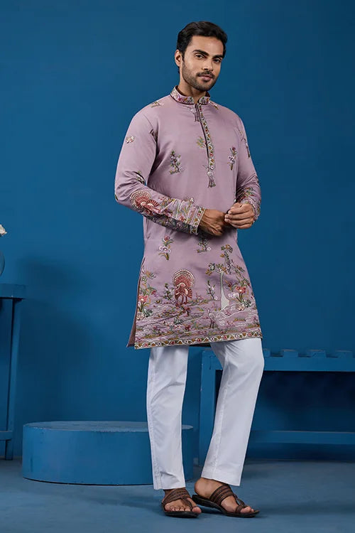 Heavy Embroidered Dusty Pink Kurta for Men