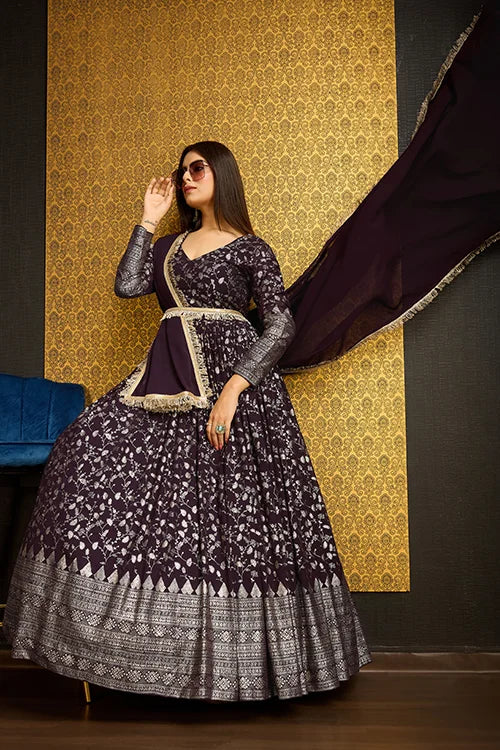 Foil Work Georgette Festival Wear Gown With Dupatta