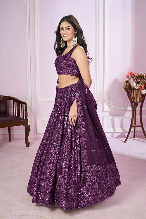 Designer Purple Wedding Lehenga Choli with Dupatta