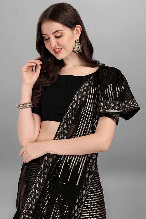 Golden Georgette Saree with Two-Tone Sequins Work