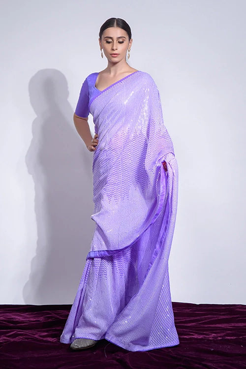 Purple Designer Saree with Sequins Embroidery