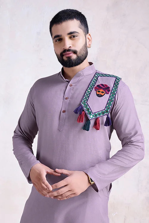 Dusty Purple Embroidered Men's Kurta - Formal Wear