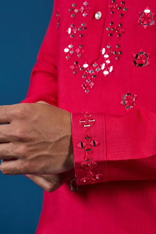 Designer Rani Mirror Embroidered Kurta for Mens Wear