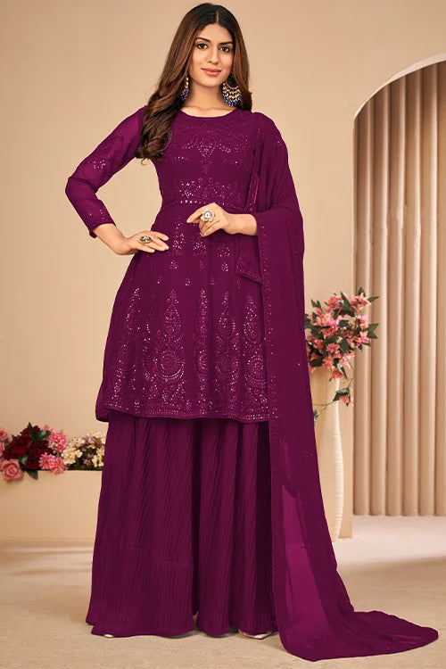 Beautiful Bridesmaid Sequins Kurta Sharara Set Dupatta