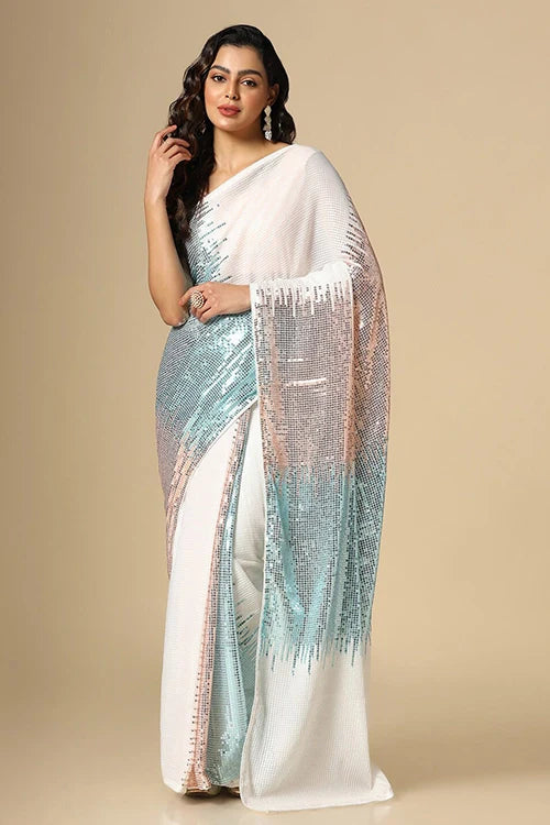 Sky Blue Georgette Saree with Embroidery for Weddings