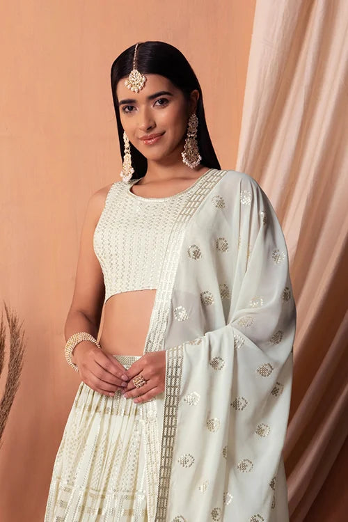 White Bollywood Georgette Lehenga Choli with Sequins