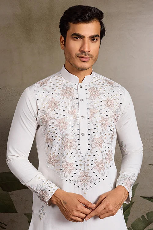 Classic White Mirror with Embroidered Work Kurta for Weddings