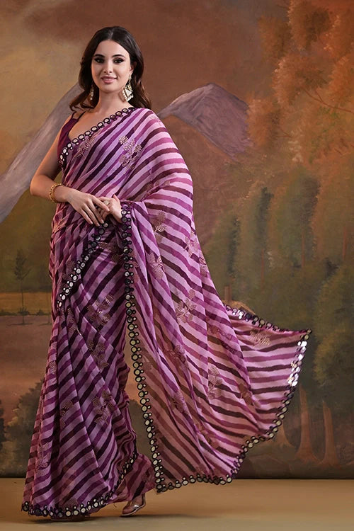 Elegant Wine Georgette Saree with Foil Work Border