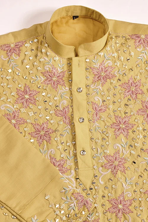Haldi Special Outfit Mirror Work Mens Kurta Set