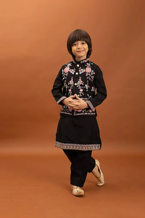 Royal Black Color Koti Kurta Pajama for Little Boys
