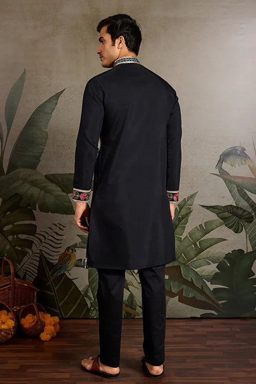 Designer Black Embroidered Mens Kurta for Wedding