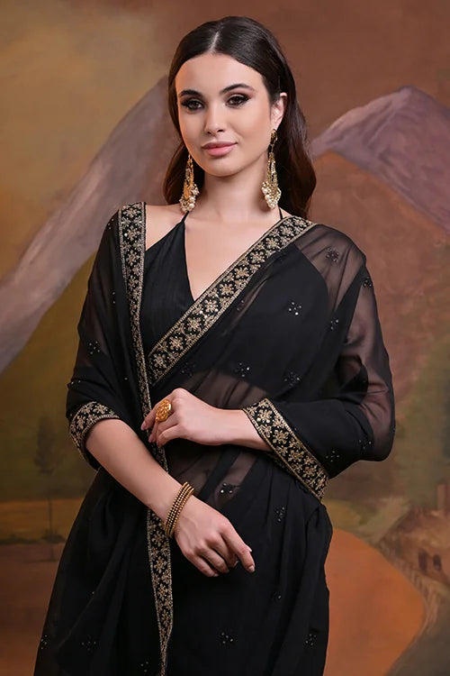 Heavy Georgette Saree with Embroidery Sequence Lace