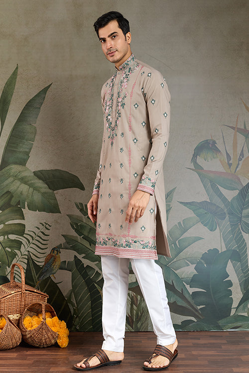 Ivory Embroidered Fancy Kurta For Men