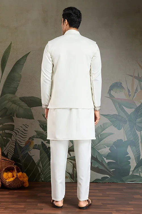Cultural Function Special White Color Kurta Koti for Men