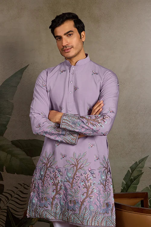 Premium Lavender Embroidered Kurta for Mens Wear