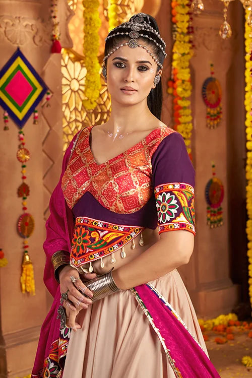 Designer Beige Ready to Wear Chaniya Choli for Navratri