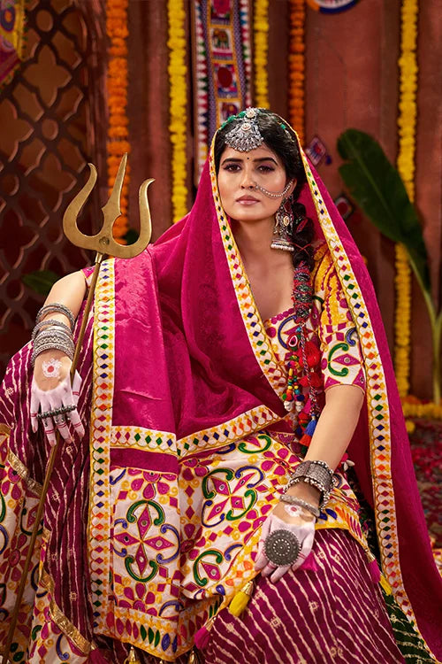 Colorful Mirror Work Chaniya Choli Set for Garba Night