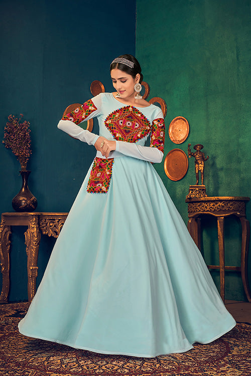 Georgette Embroidered Mirror Work Gown for Women