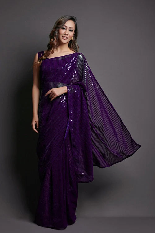 Wine Color Bollywood Designer Saree for Women