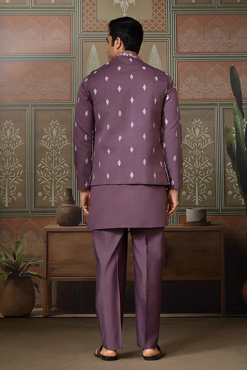 Dusty Purple Wedding Kurta with Matching Koti Set for men