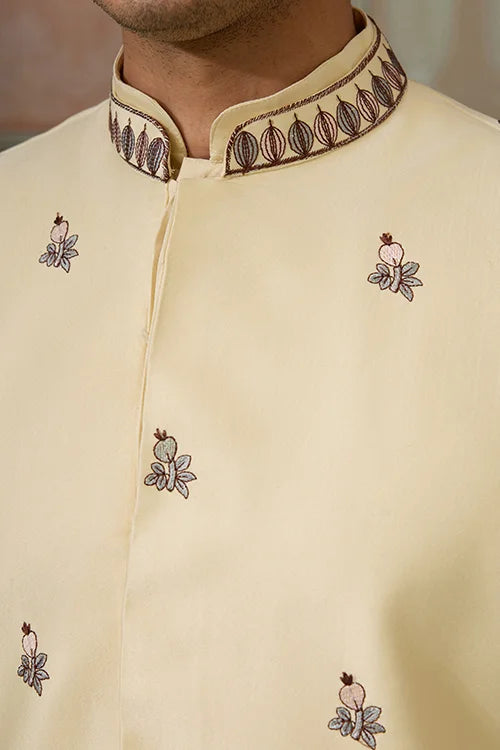 Haldi Special Light Yellow Koti Kurta Set for Mens Wear