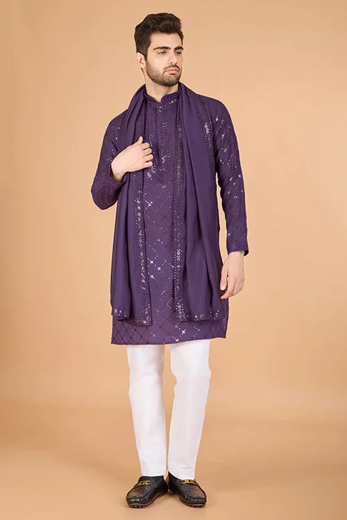 Dusty Purple Latest Branded Kurta for Mens Wear