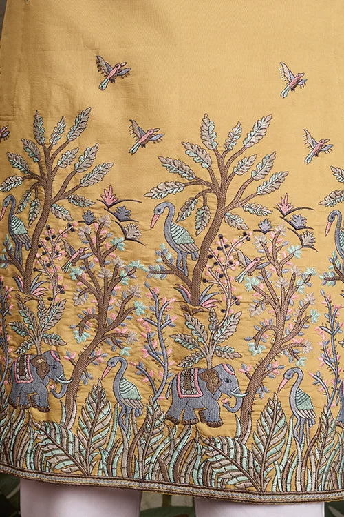 Haldi Ceremony Special Yellow Embroidered Kurta for Men