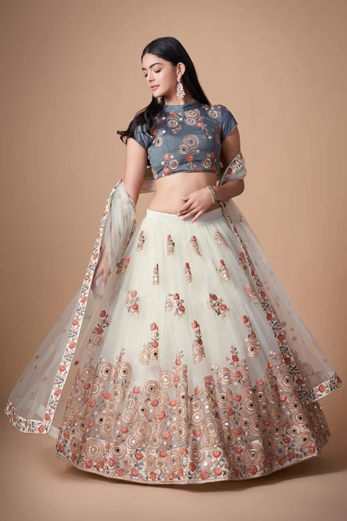 Embroidered Enchantment in Mirror Work Lehenga Choli Couture