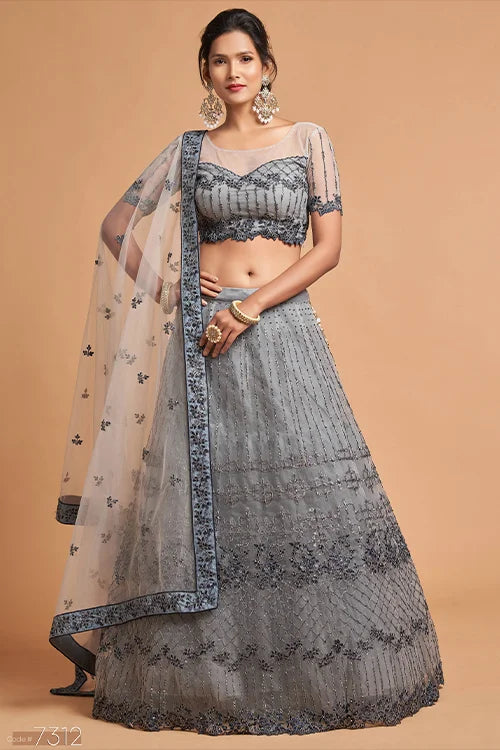 Embroidery Lehenga Choli New Collection For Women Wear Grey Colour