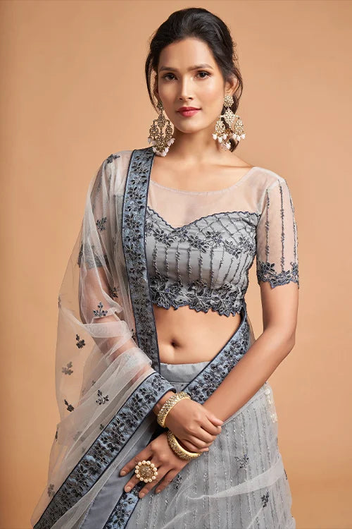 Embroidery Lehenga Choli New Collection For Women Wear Grey Colour