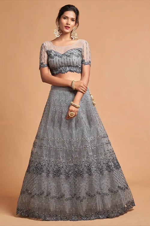 Embroidery Lehenga Choli New Collection For Women Wear Grey Colour