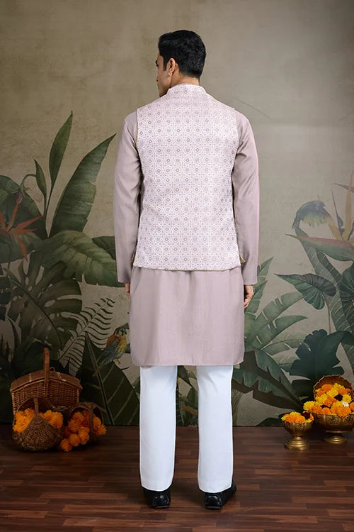 Designer Lavender Kurta & Open Koti for Men
