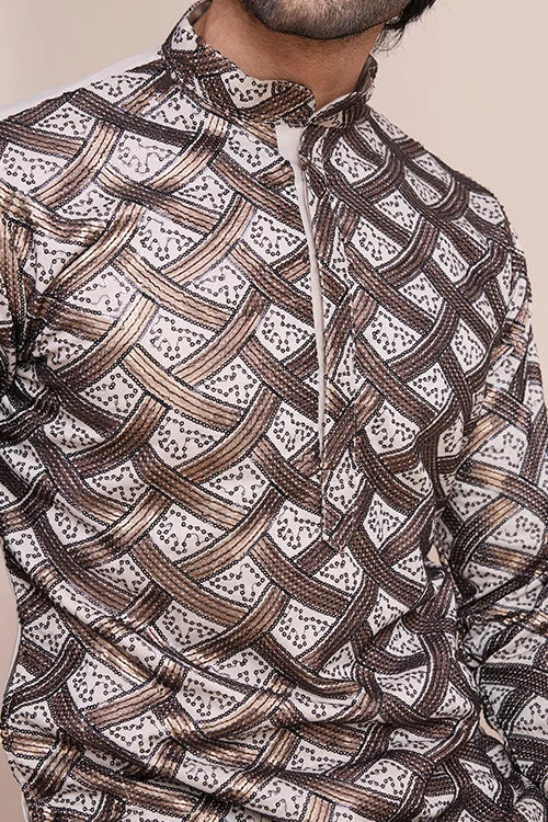 Designer Beige Silk Kurta For Men - Festival Ready Wear