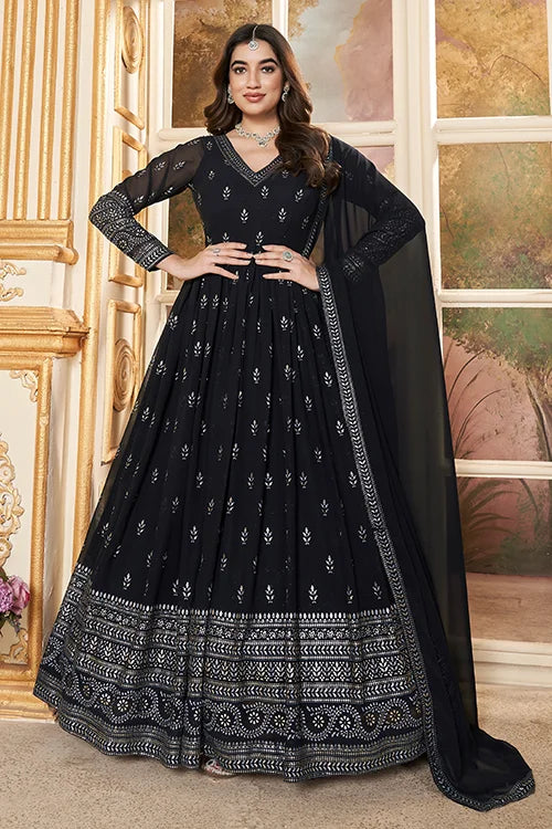Exclusive Foil Printed Long Gown – Party Wear Elegance