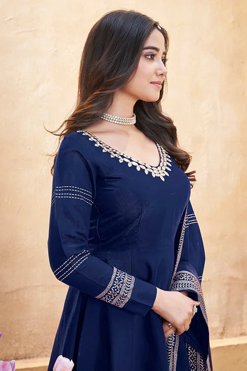 Navy Blue Mirror Work Ready to Wear Salwar Suit Collection