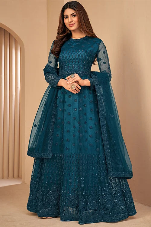 Exclusive Net Dori Embroidered With Diamond Work Dress