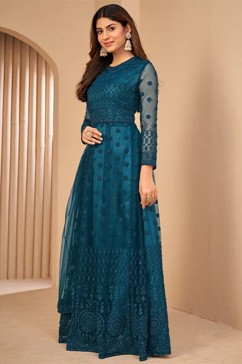 Exclusive Net Dori Embroidered With Diamond Work Dress