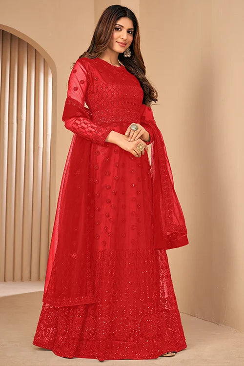 Exclusive Net Dori Embroidered With Diamond Work Dress
