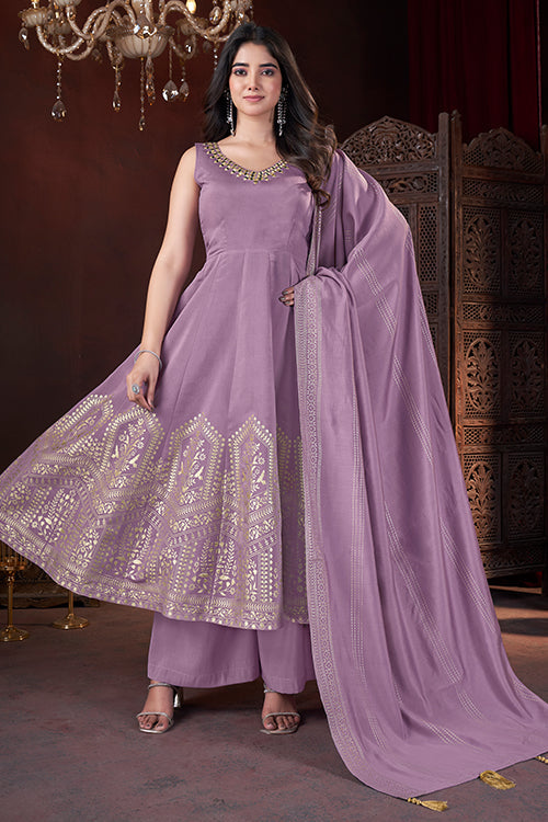 Ethnic Wear Special Lavender Roman Silk Salwar Suit
